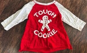 Crumbs Girls Size 4 Red White Gingerbread 3/4 Sleeve Holiday Shirt EUC